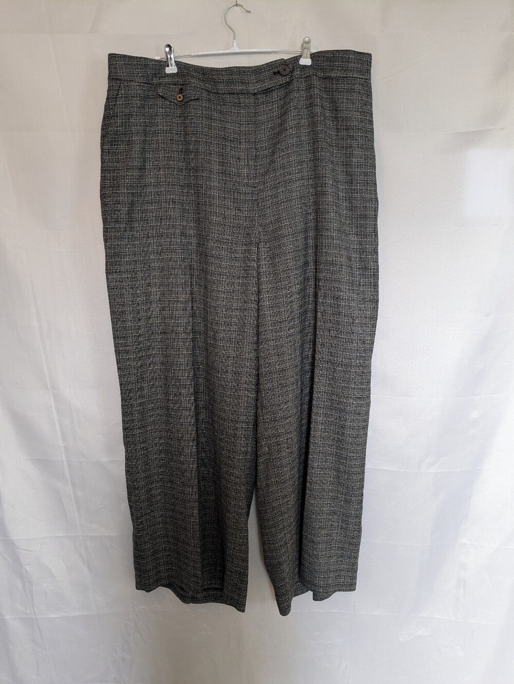 Addition Elle Tweed Look High Rise Wide Leg Pants Grey Black Trim Trousers 22 2X